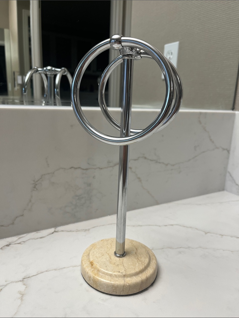 Silver Towel Holder with Marble Base